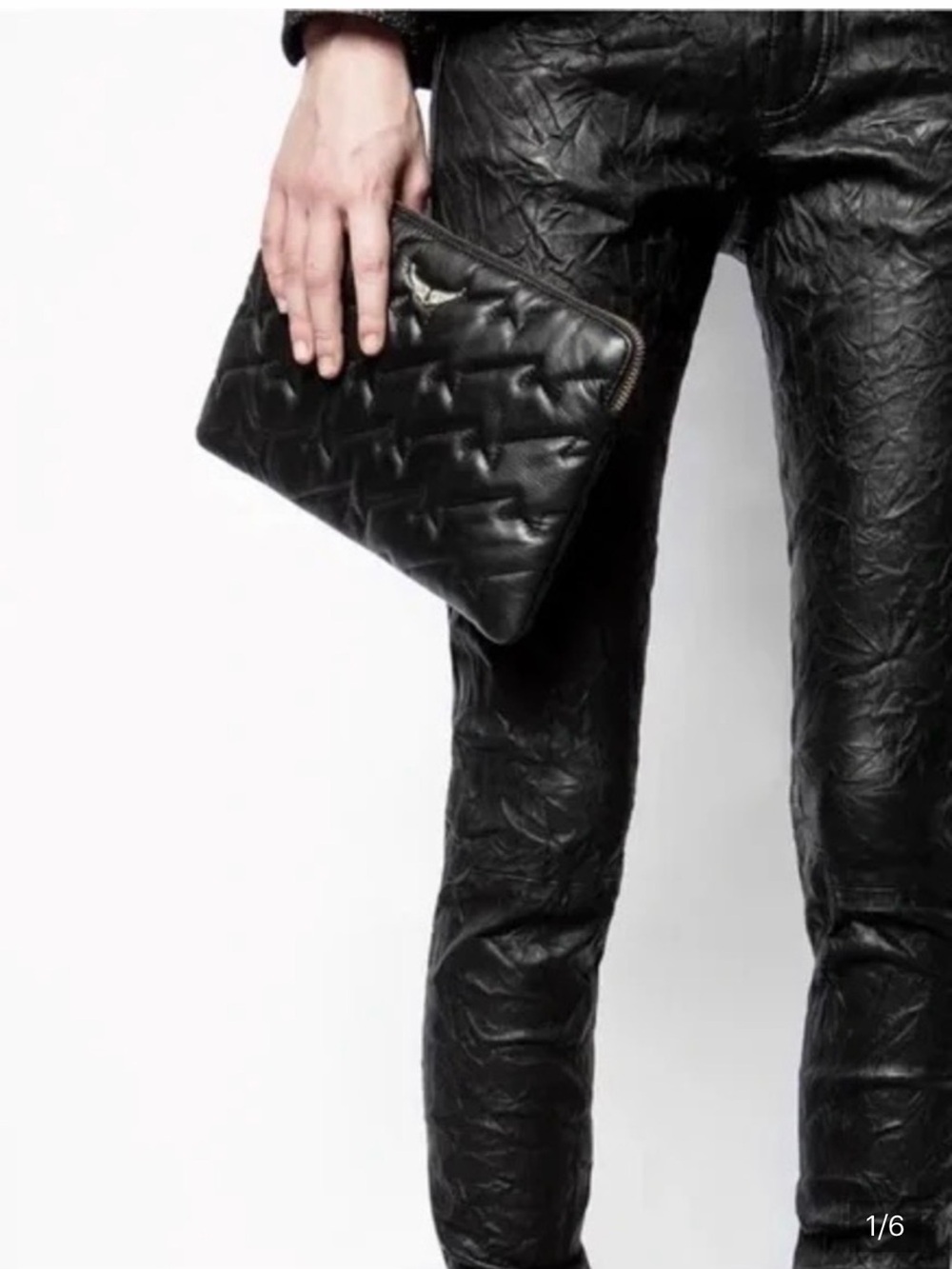 NWT Zadig & Voltaire Uma Wings Quilted Black Leather Zip Pouch Clutch